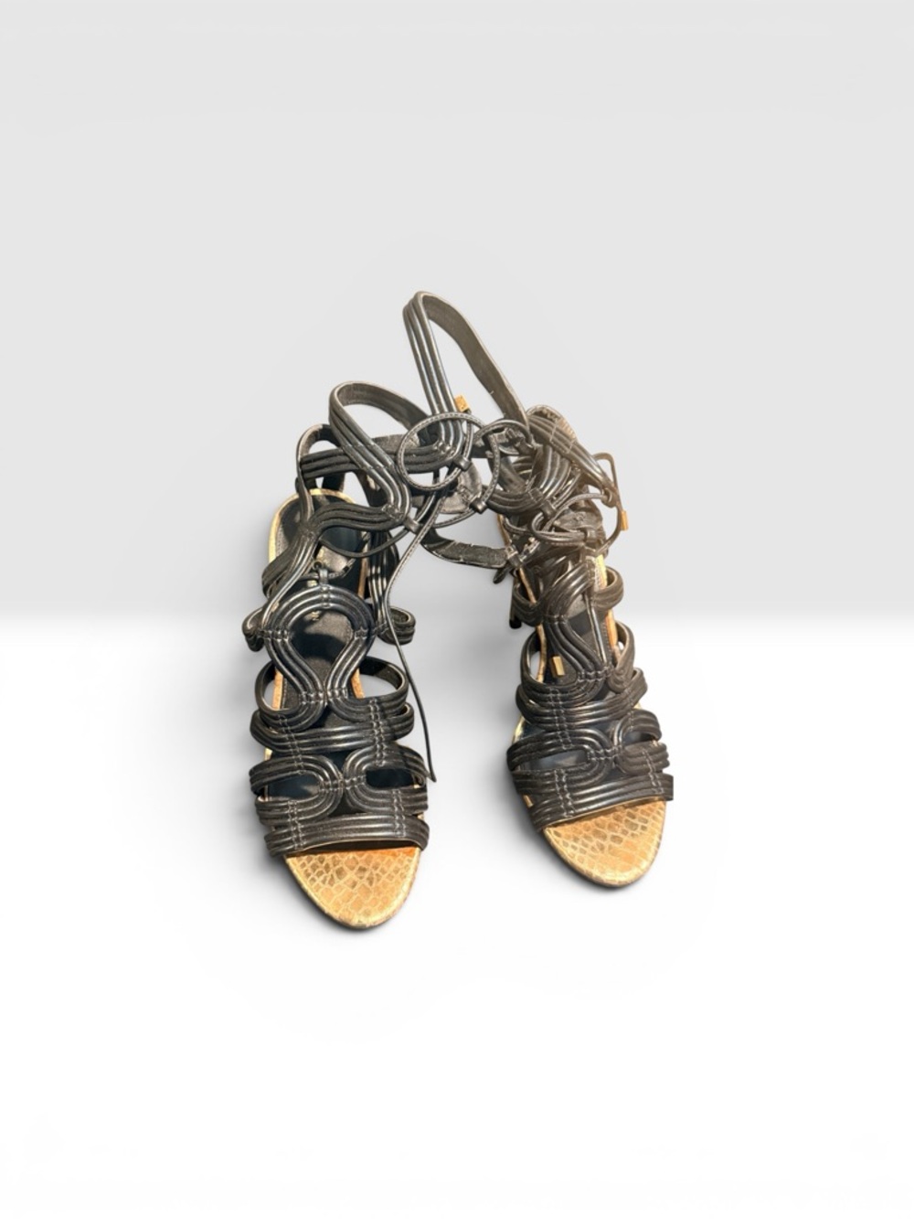 BCBGeneration Black Lace-Up Strappy Heeled Sandals